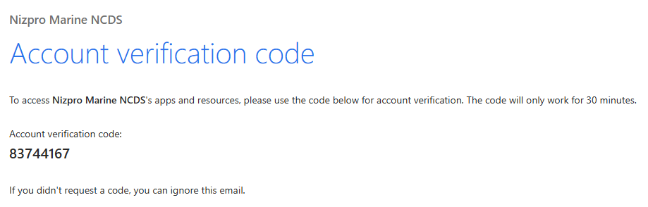Account verification code email