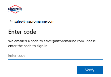Enter code page with the code field and Verify button