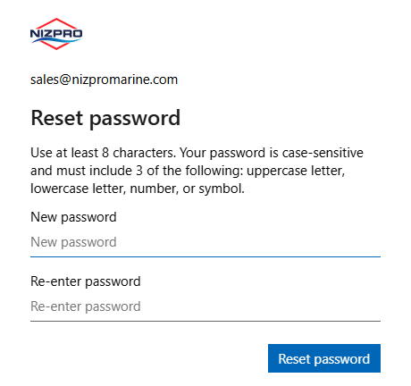 Reset password page with New password and Re-enter password fields