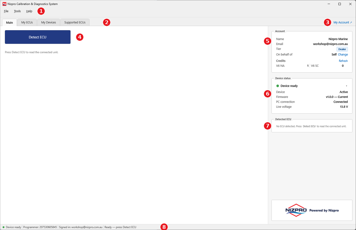 Annotated NCDS desktop client main window