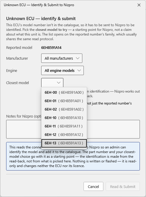 Closest-model dropdown open