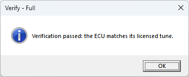 Verify passed dialog for a licensed ECU