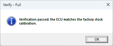 Verify passed dialog for a stock ECU