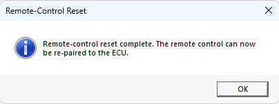 Remote-Control Reset complete message with the OK button