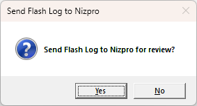 Send Flash Log to Nizpro for review? Yes and No buttons