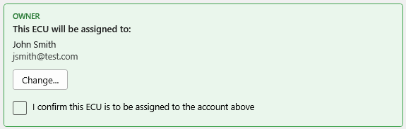 The Owner section of the Before Writing dialog, with a Change button and a confirm checkbox