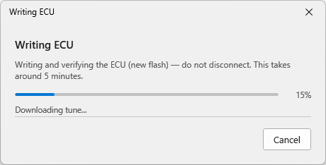 Writing ECU progress dialog