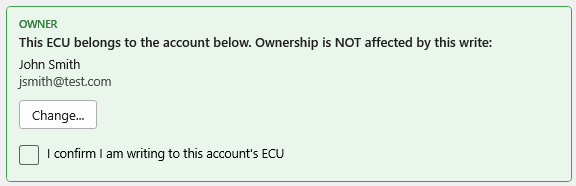 Owner section of the Before Writing dialog, ownership not affected
