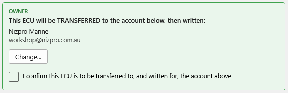 Owner section after Change, the ECU will be transferred then written