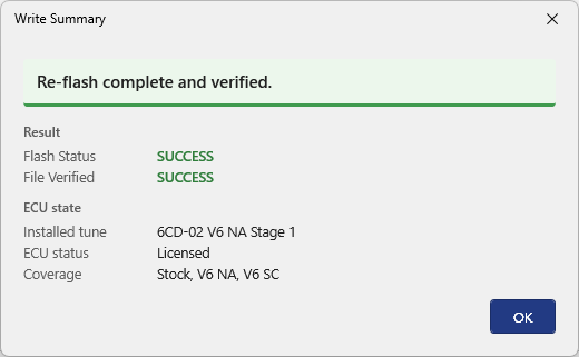 Write Summary, Re-flash complete and verified