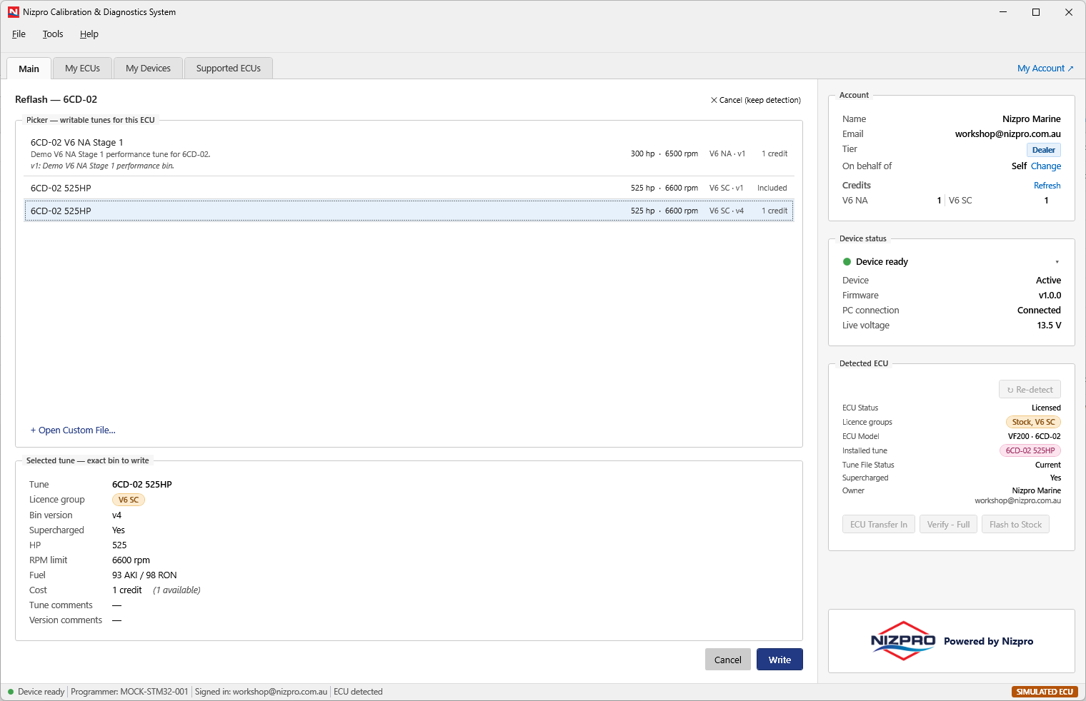 Picker with a recognised custom file resolved in the Selected tune area