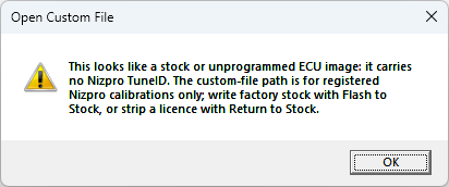 Open Custom File error for a stock or unprogrammed file