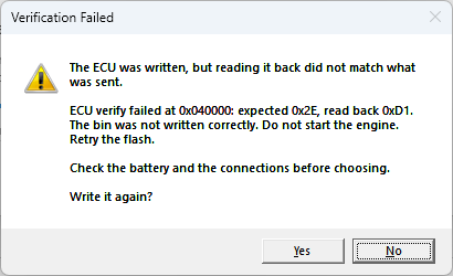 Verification Failed dialog with a Write it again prompt