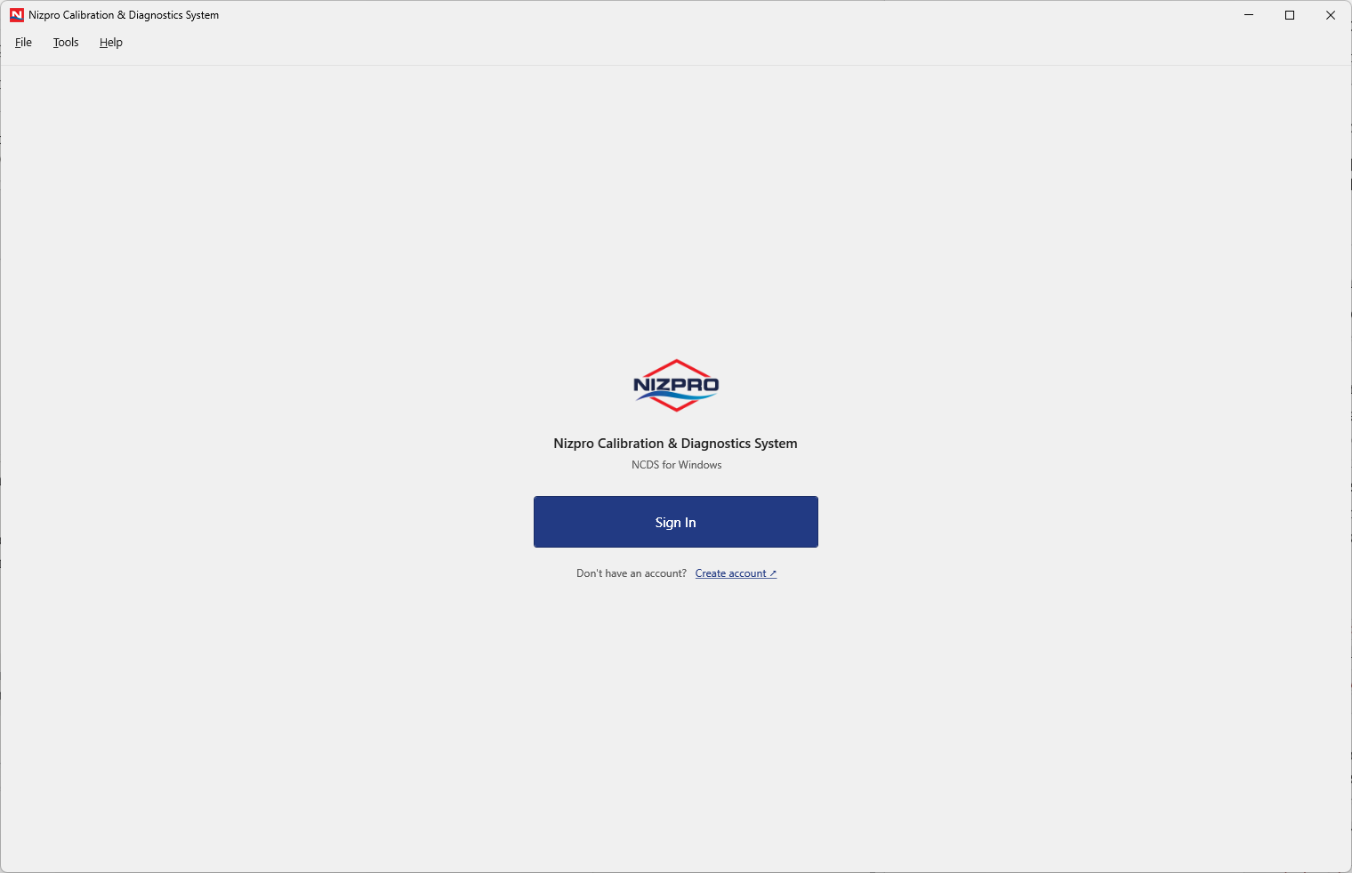 NCDS desktop sign-in screen with the Sign In button and Create account link