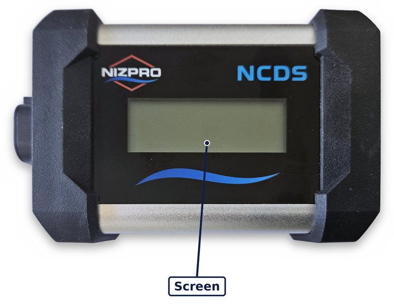 Front of the Nizpro programmer with the screen labelled