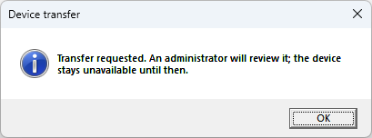 Device transfer message: Transfer requested