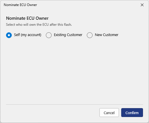 Nominate ECU Owner dialog with Self (my account) selected